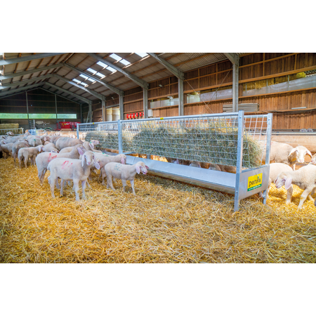 Gangraufe für Schafe, L=2,46m höhenverstellbar, mit Trog mit Schraubenbeutel