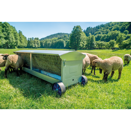 Ratelier mobile à roues, L=1,25 m avec toit, pour agneaux et moutons