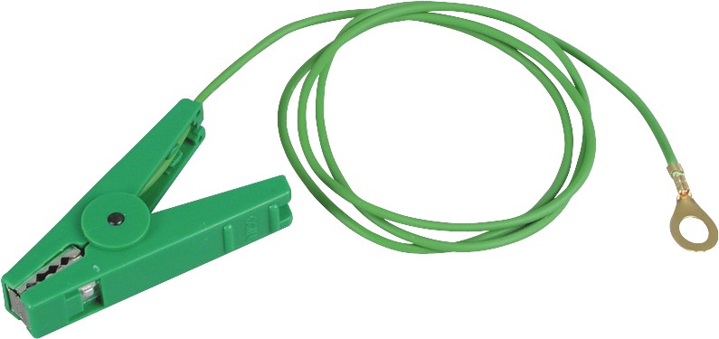 Cable de raccordement terre vert, pince inox, à oeillets 8 mm