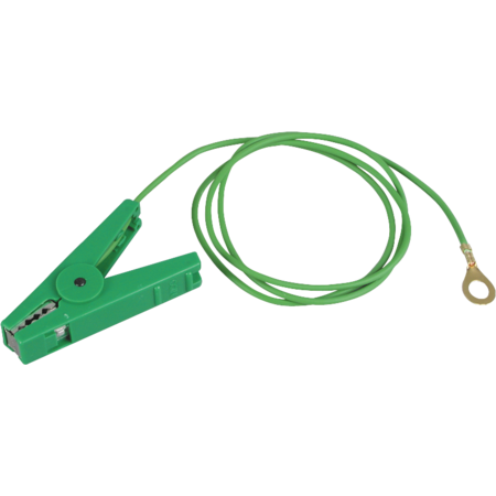Cable de raccordement terre vert, pince inox, à oeillets 8 mm