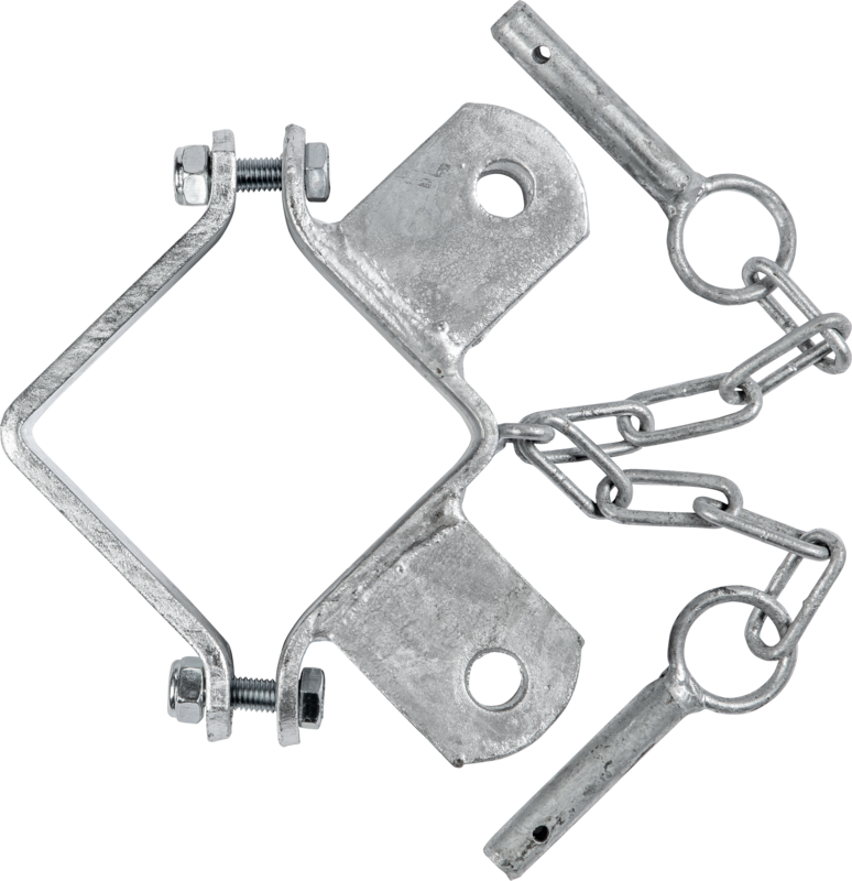 Clamp, square 90 mm,  2 fasteners, angled, galv.