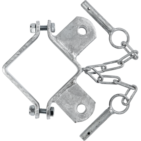 Clamp, square 90 mm,  2 fasteners, angled, galv.