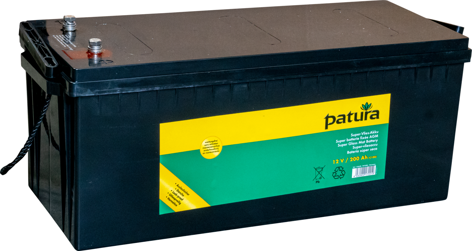 Super Glass Mat Battery 12V / 200 Ah C100, maintenance-free, with carrying handles