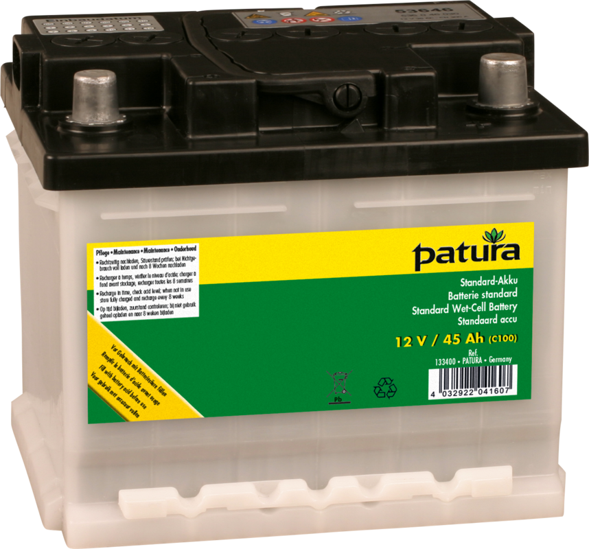 Batterie standard 12 V / 45 Ah, pour électrificateurs livrée préchargée à sec