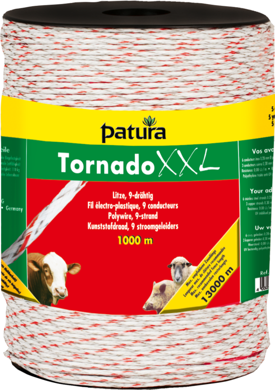 Tornado XXL kunststofdraad, 1000 m rol gevl. kunststofdraad, wit-rood 6 r.v.s. geleiders 0,20 mm, 3 koperen gel.0,30 mm