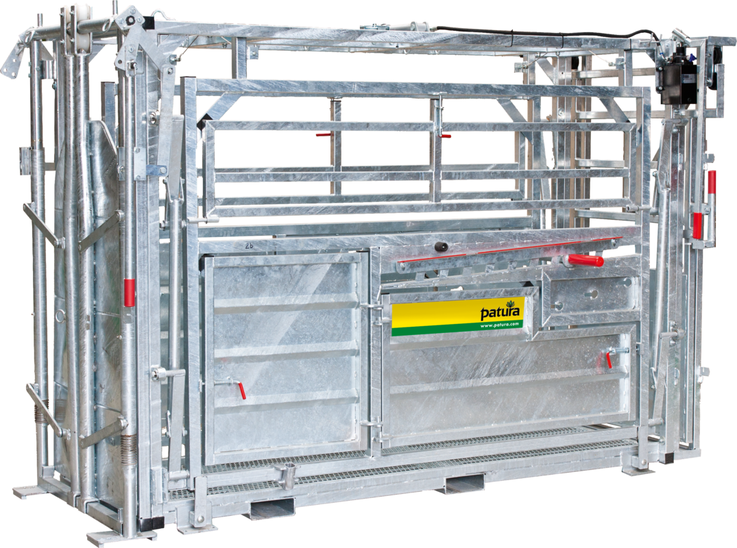 Cattle Crush A8000 with parallel squeeze system, rear sliding gate, fully adjustable headbail