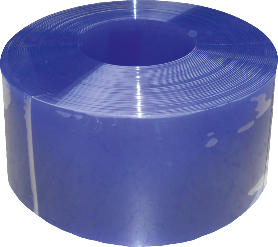 PVC-lamellen, 300 x 3 mm, blauw transparant, 50 m rol