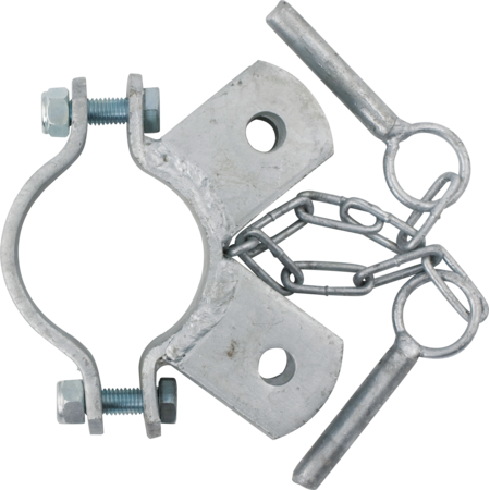 Clamp, diam. 76 mm, 2 fasteners, angled, galv.