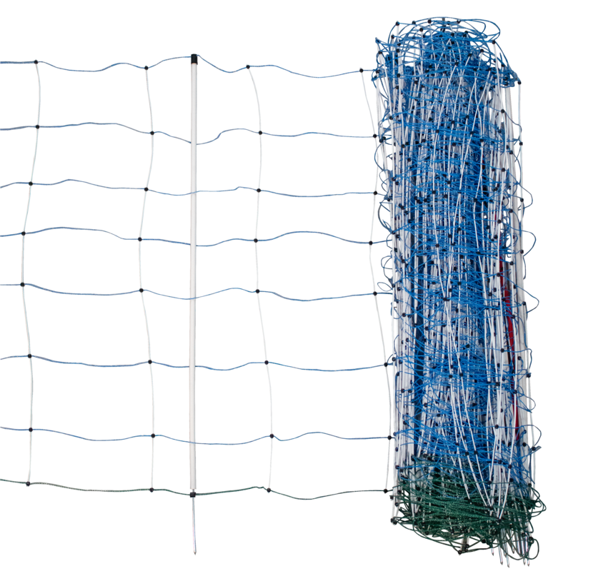 Tornado Electric Fence Netting "Combi", blue, 108 cm high, 50m, w. single spike, plus/minus, with ground conductor