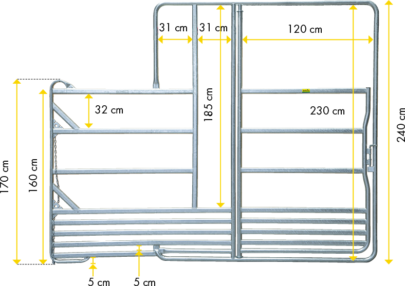 Panel-sécurité pour chevaux avec porte e passage de tte, 3,60 m, 1 place