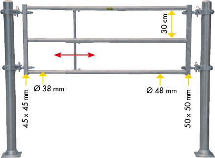 Afscheiding T3 (170/270) montage lengte 1,50-2,50 m met 4 verstelbare oogschroeven