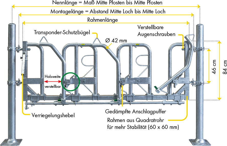 Cornadis suédois modulable pour taureaux longueur de montage 2,91 m, 3 places Accessoires de montage inclus.