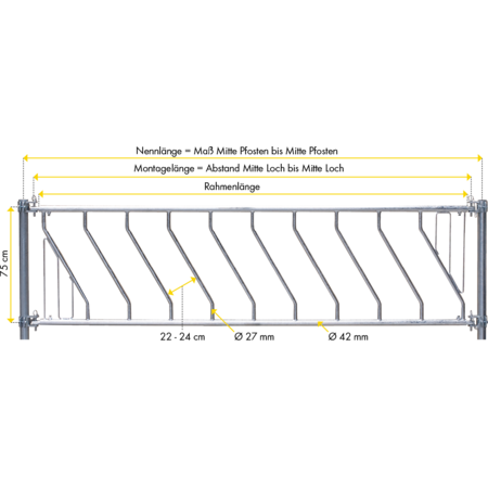 Calf Diagonal Feed Front 4 m, 12 feed spaces, with central support