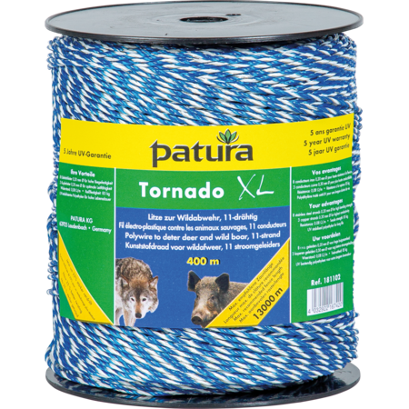 Tornado XL Polywire, 400 m spool, 8 stainless steel 0.20 mm, 3 copper 0.30 mm, blue-white
