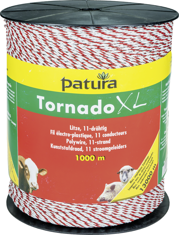 Tornado XL Polywire, 1000 m spool, 8 stainless steel 0.20 mm, 3 copper 0.30 mm, white- red