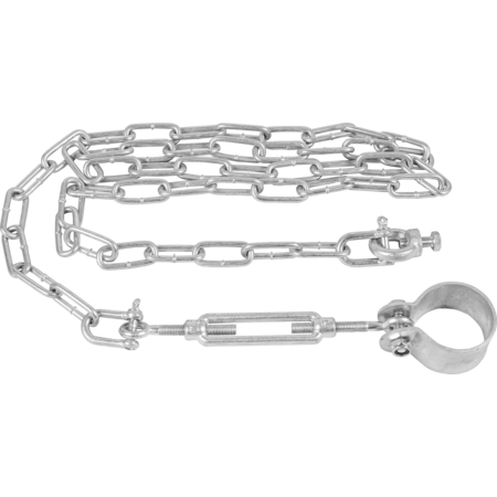 Brace for Gates, with chain 8 m long saddle clamp, turnbuckle, shackle, galv.