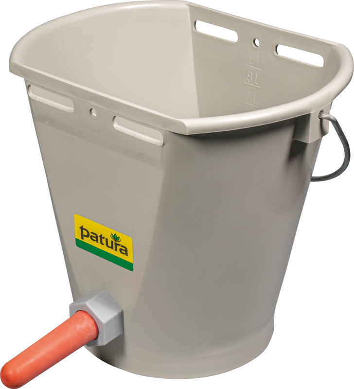 Feeding Bucket with teat 9 l, grey complete with medium teat and ball valve
