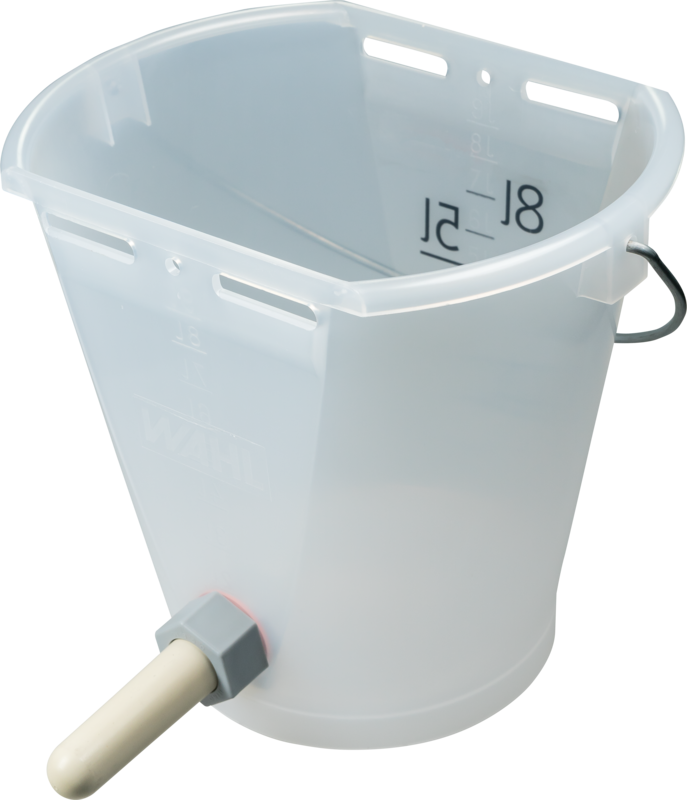 Feeding Bucket with teat 9l, translucent complete w. teat and 1-Click-valve