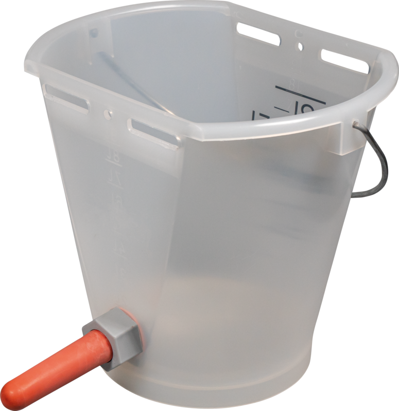 Feeding Bucket with teat 9l, translucent complete with medium teat and ball valve