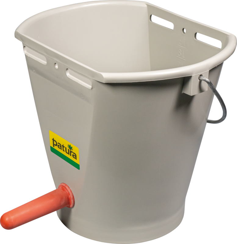 Feeding Bucket with teat 9 l, grey complete w.medium teat and 1-Click-valve