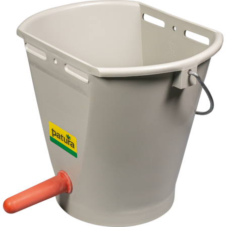 Feeding Bucket with teat 9 l, grey complete w.medium teat and 1-Click-valve
