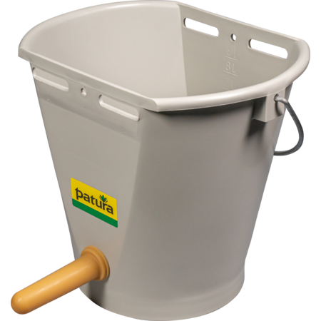 Feeding Bucket with teat 9 l, grey complete w. soft teat and 1-Click-valve