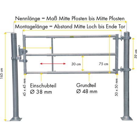 Barrière TS3 (170/270)avec verrou autom. longueur de montage 1,50 - 2,50 m sans pattes de fixation soudées